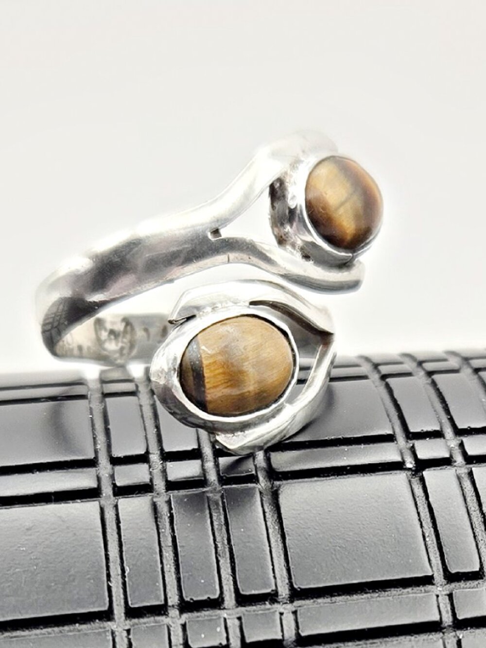 Vintage Taxco Mexico Tiger Eye Sterling Silver Ring Size 7.5